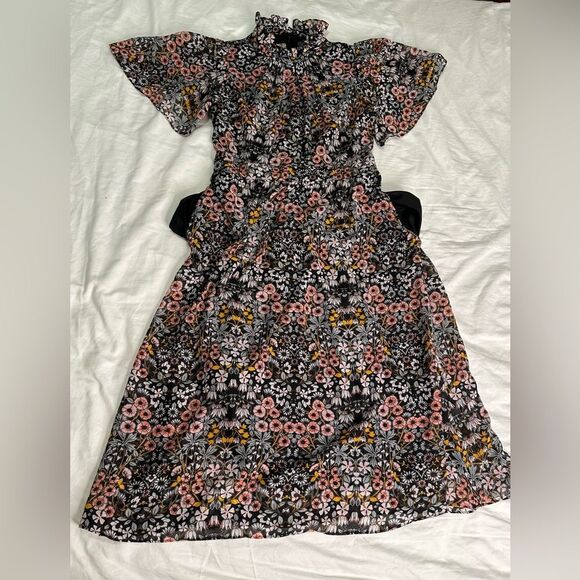 JULIA JORDAN Ruffle Mock Neck Floral Midi Dress, Short Flutter Sleeve, Size 6 - Picture 14 of 16